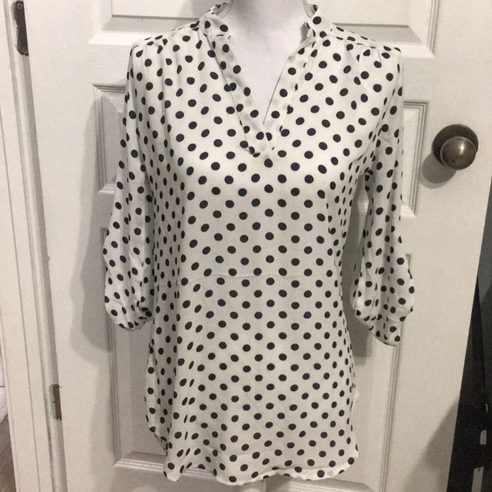 White and Navy blue Polka dot blouse